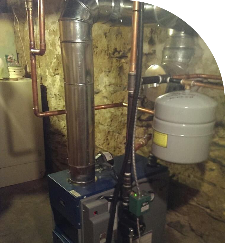 A gas furnace in a room with pipes and a water heater, needing boiler repair, Boiler Repair Services in The Delaware County, PA